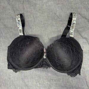 SOLD Victoria's Secret Very Sexy Push-Up Black Lace Bra with Embellished Straps